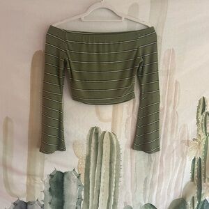 Olive Green Off-Shoulder Striped Top